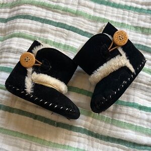 Black Baby Booties with Faux Fur Trim
